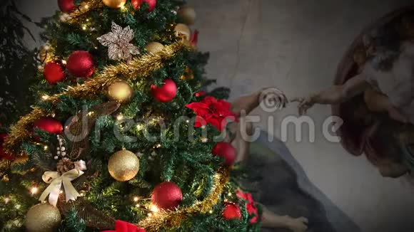 圣诞树饰发光金花夜象征宗教视频的预览图