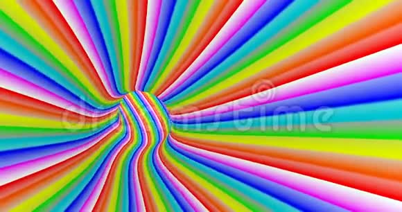 黄色彩虹隧道在时尚风格未来主义概念催眠迷幻螺旋背景彩虹色视频的预览图