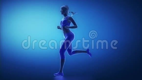 跑步的女人骨架扫描旋转视频的预览图