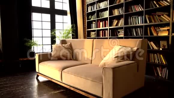 简单的带枕头的米色沙发视频的预览图