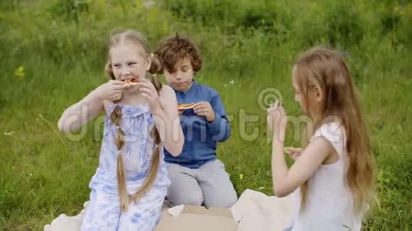 儿童团体在雏菊草地上度过夏日时光视频的预览图