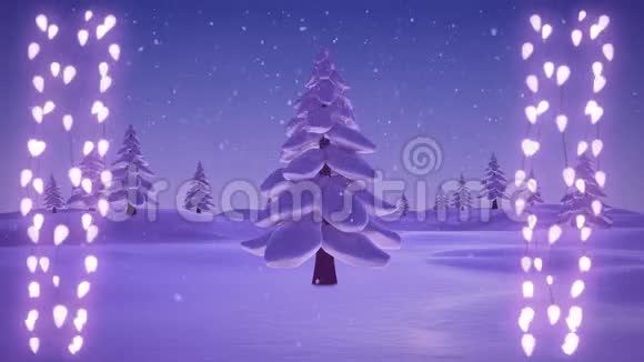 圣诞节冬天的景色和红色背景上的仙女灯串视频的预览图
