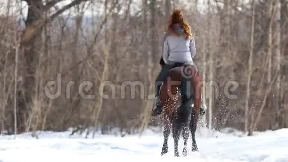 一个女人骑着马在雪地上奔跑视频的预览图