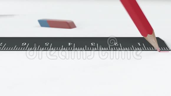 红色铅笔沿着尺子画一条线视频的预览图