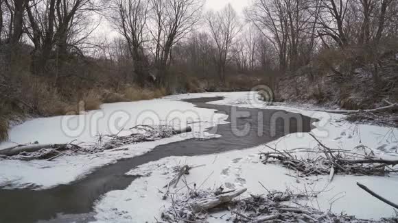 河上的冰雪流水视频的预览图