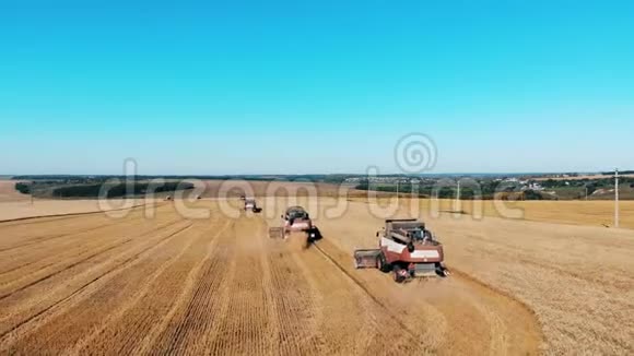 联合收割机在农场耕田作物收获的概念视频的预览图