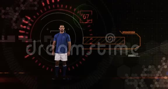 运动员在动画背景下踢足球视频的预览图