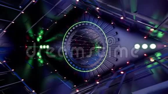 白色背景上蓝色金属隧道的幻想摘要飞船内部实验室抽象技术视频的预览图