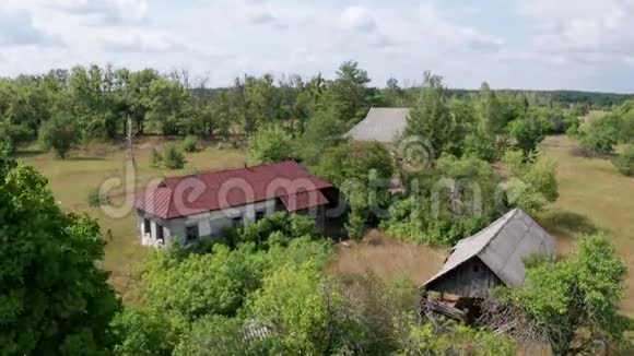切尔诺贝利地区农村房屋的空中景观视频的预览图