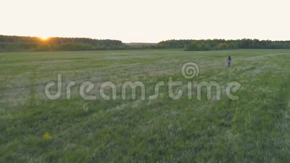 日落时分在田野上奔跑的女人视频的预览图