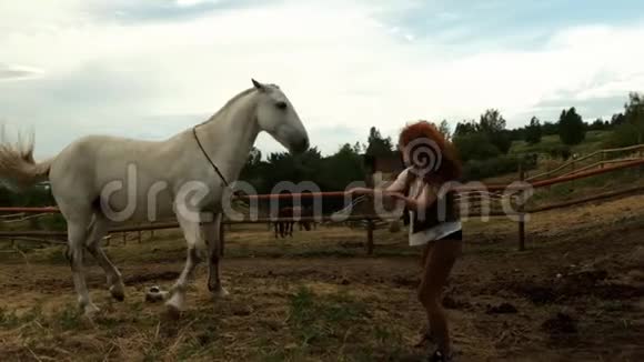 一个女人在围场训练她的马视频的预览图