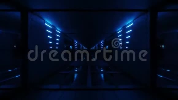 蓝色时尚深色科幻隧道QITH漂亮的辉光三维插图背景壁纸运动背景环视频的预览图