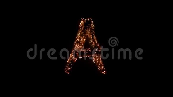 字母A在黑色背景上燃烧视频的预览图