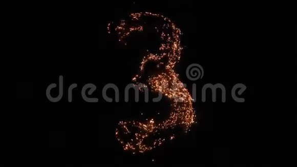 数字3在黑色背景上燃烧视频的预览图