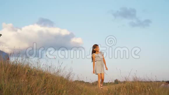 10岁的女孩沿着海岸散步湖上的女孩视频的预览图