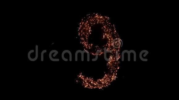 数字9在黑色背景上燃烧视频的预览图
