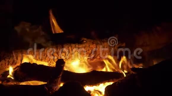 篝火在夜间燃烧特写镜头视频的预览图