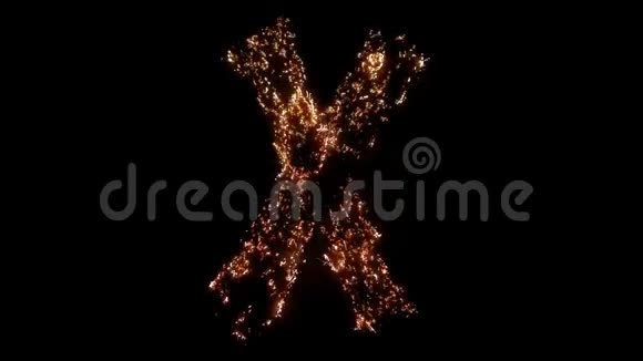 字母X在黑色背景上燃烧视频的预览图