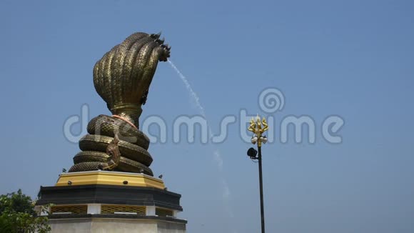 泰国纳洪法农姆湄公河畔的Naka9头大雕像视频的预览图