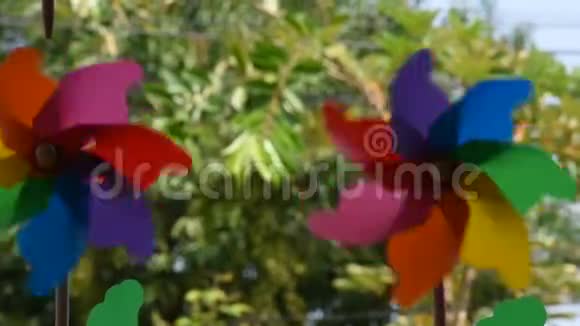 由塑料瓶制成的彩色风车玩具视频的预览图