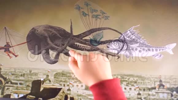 飞机上画的章鱼鱼和人的特写视频的预览图