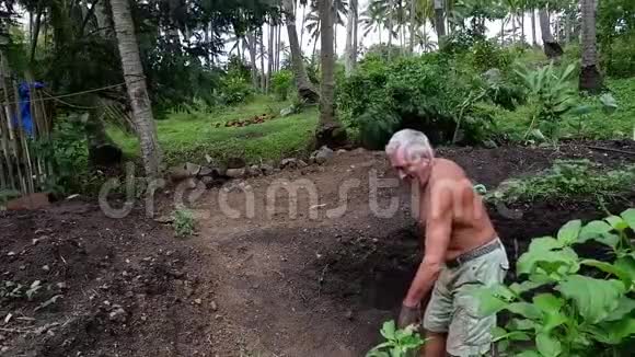 老人在他的花园里挖了个洞视频的预览图