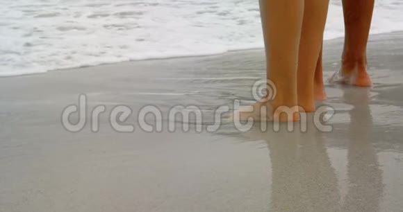 在海滩上光着脚站着的一对夫妇视频的预览图
