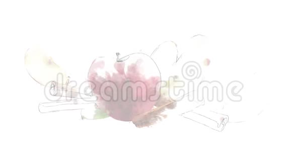 水彩外观动画的肉桂和红苹果在阿尔法频道视频的预览图