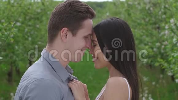 小情侣在果园里的浪漫之吻视频的预览图
