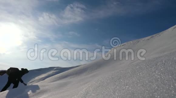 朝圣者爬上阿拉斯加的一座雪山北方冬季旅游协同登山一个小组视频的预览图