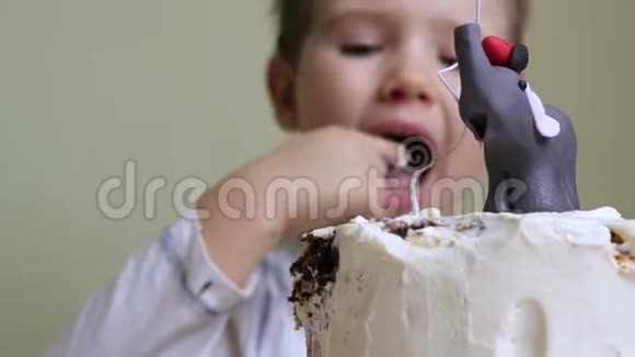 这里一个真正的美食家孩子们吃生日蛋糕视频的预览图