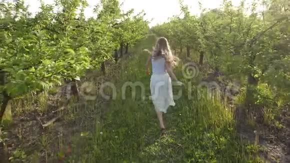 春天果园里有一头飞发的女人视频的预览图
