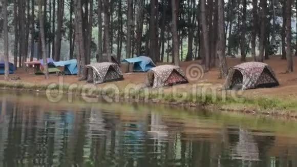 泰国梅红山庞恩松林景观及帐篷露营视频的预览图