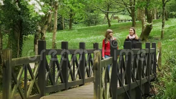 爱尔兰的两个年轻女子穿过公园视频的预览图