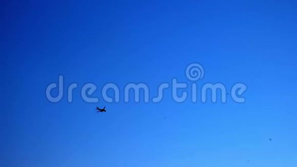 飞机轮廓在蓝天准备着陆视频的预览图
