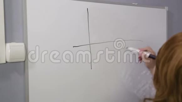 一个女人背着她站在白板上画图形视频的预览图