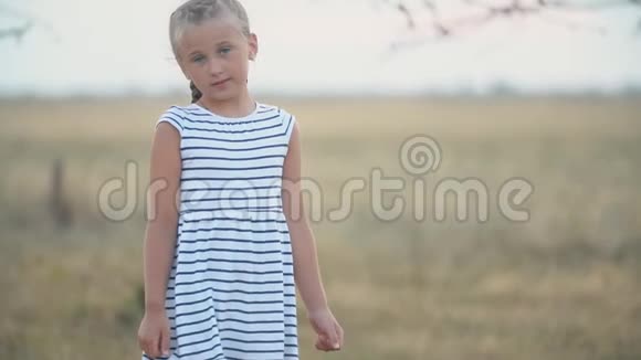 在田野和一棵树下的女孩视频的预览图