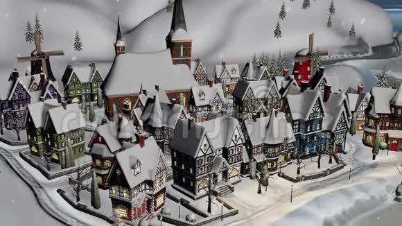 在圣诞节的冬夜观赏小镇或村庄视频的预览图