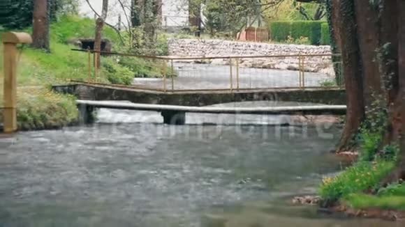 城市公园里的小河桥视频的预览图
