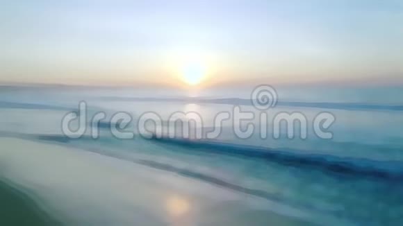 日落和柔软的海洋在沙滩上的傍晚海滩模糊的背景视频过渡天空和大海的早晨日出视频的预览图