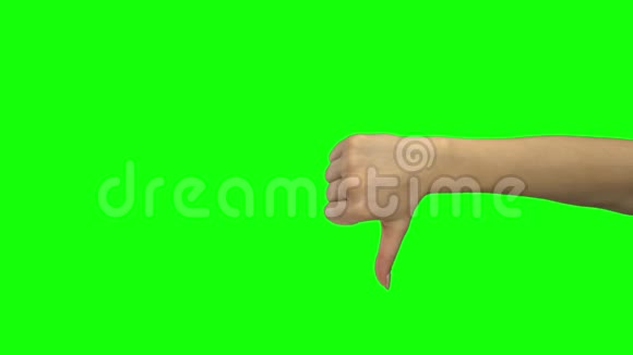女性的手显示拇指向下绿色屏幕关门视频的预览图