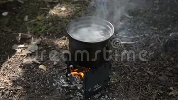 在野营旅行中煮土豆视频的预览图