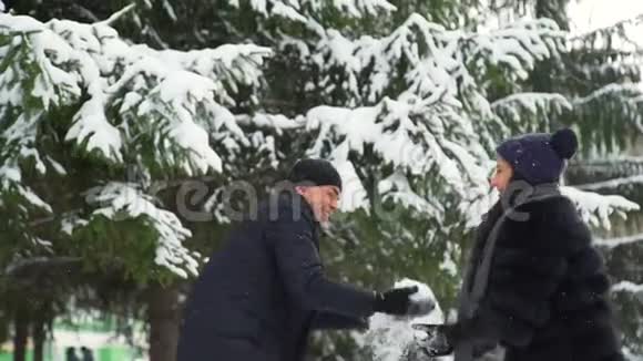 一对夫妇互相扔雪视频的预览图