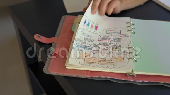 一位家庭教师或一位母亲翻阅她的笔记本上装满了家庭教育笔记家庭教育视频的预览图