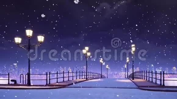 雪夜桥和街灯4K视频的预览图