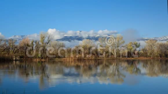 有云和山的时光流逝放大的风景湖视频的预览图