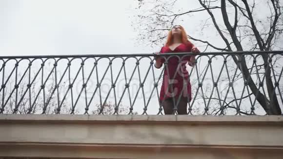 那个红头发的女孩站在桥上视频的预览图