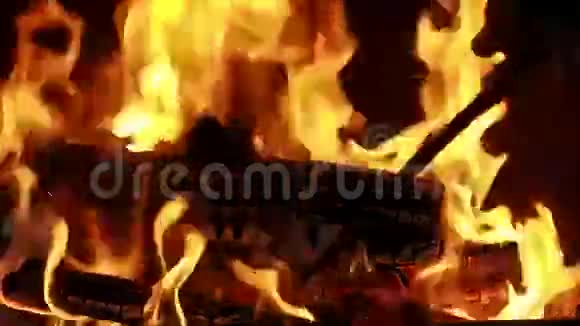 壁炉里烧着的木头用火熨斗视频的预览图