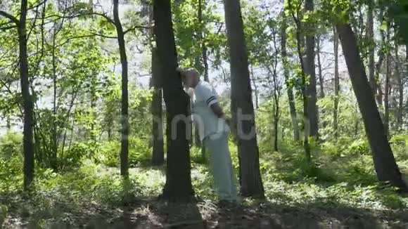 老人靠在树干上视频的预览图