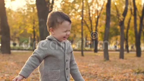 秋天公园可爱开朗的男孩视频的预览图